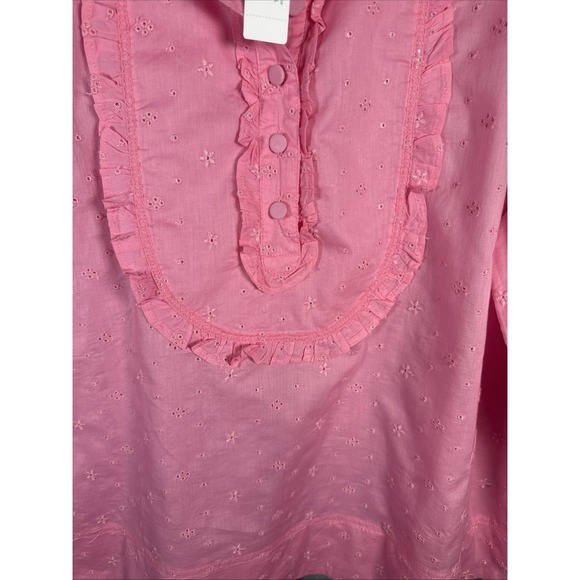J Crew AJ417 NWT Woman's XL Long-sleeve Ruffle Shirt Floral Eyelet Pink Cotton - Picture 7 of 10